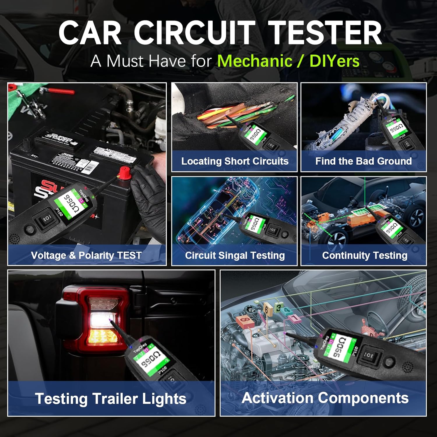 Thumbnail 6 de Topdiag P100 Circuit Tester Automotive with 40FT Cable, Power Circuit Probe Tester (12V/24V)