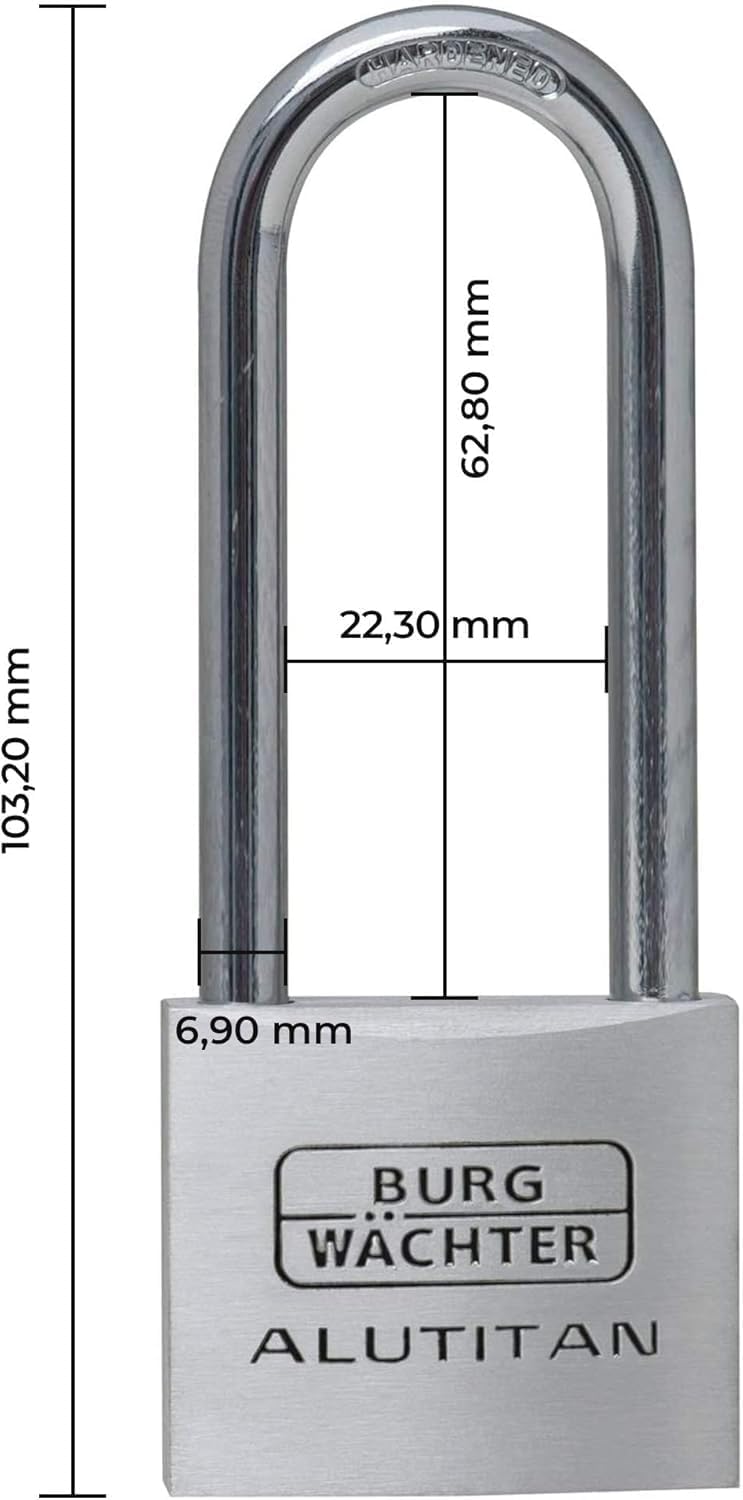 Detalle de BURG-WÄCHTER Vorhangschloss Alutitan 770 HB 40 65 SB – robustes Aluminiumschloss für hohe Sicherheit