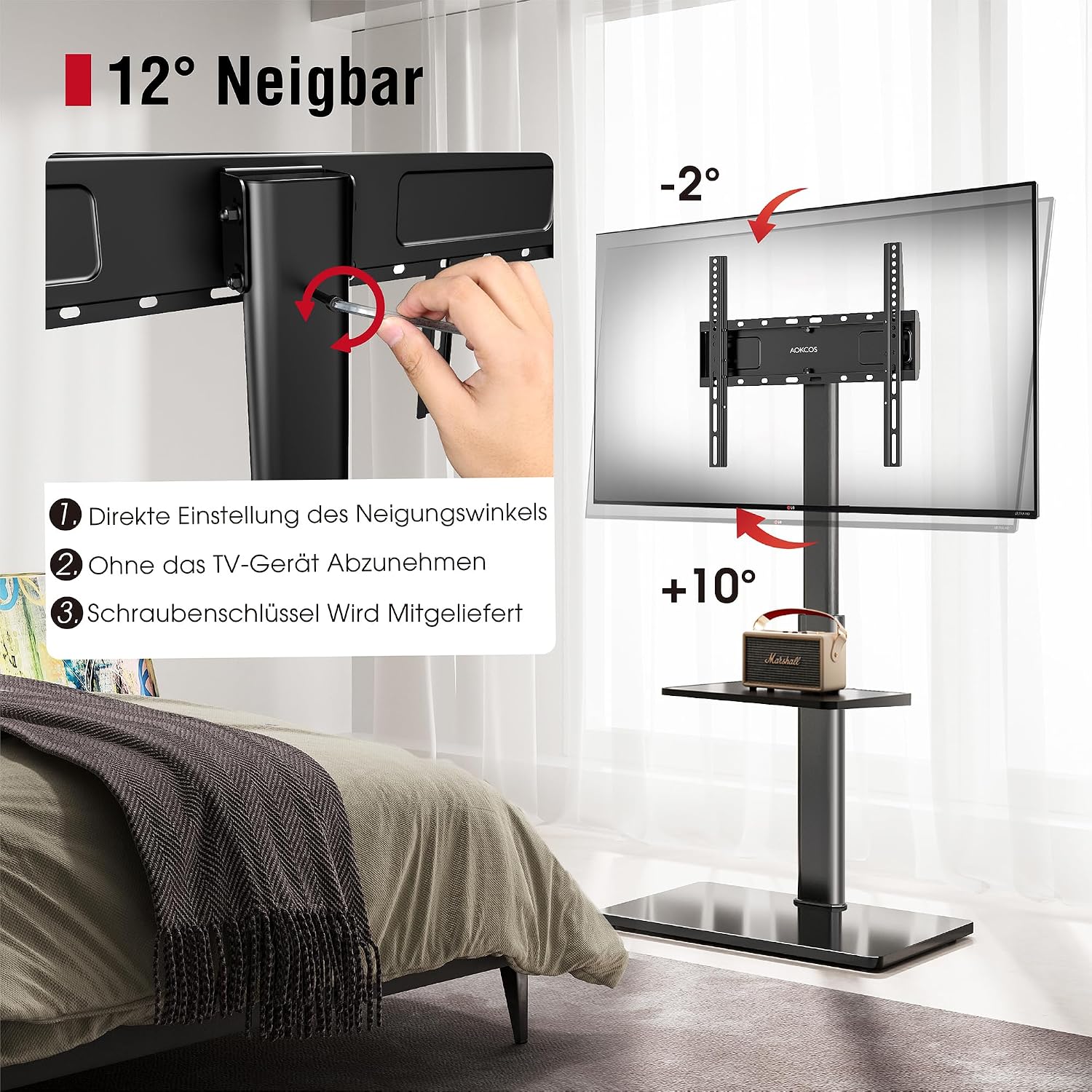 Thumbnail 1 de AOKCOS TV-Ständer Bodenständer für 32–70 Zoll Fernseher – höhenverstellbar, schwenkbar, VESA bis 400x400 mm