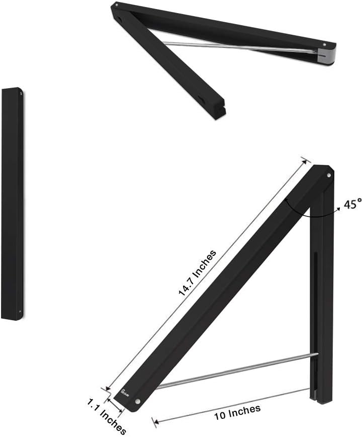 Detalle 2 de Anjuer infällbar klädhängare i aluminium, väggmonterad, svart, upp till 27 kg