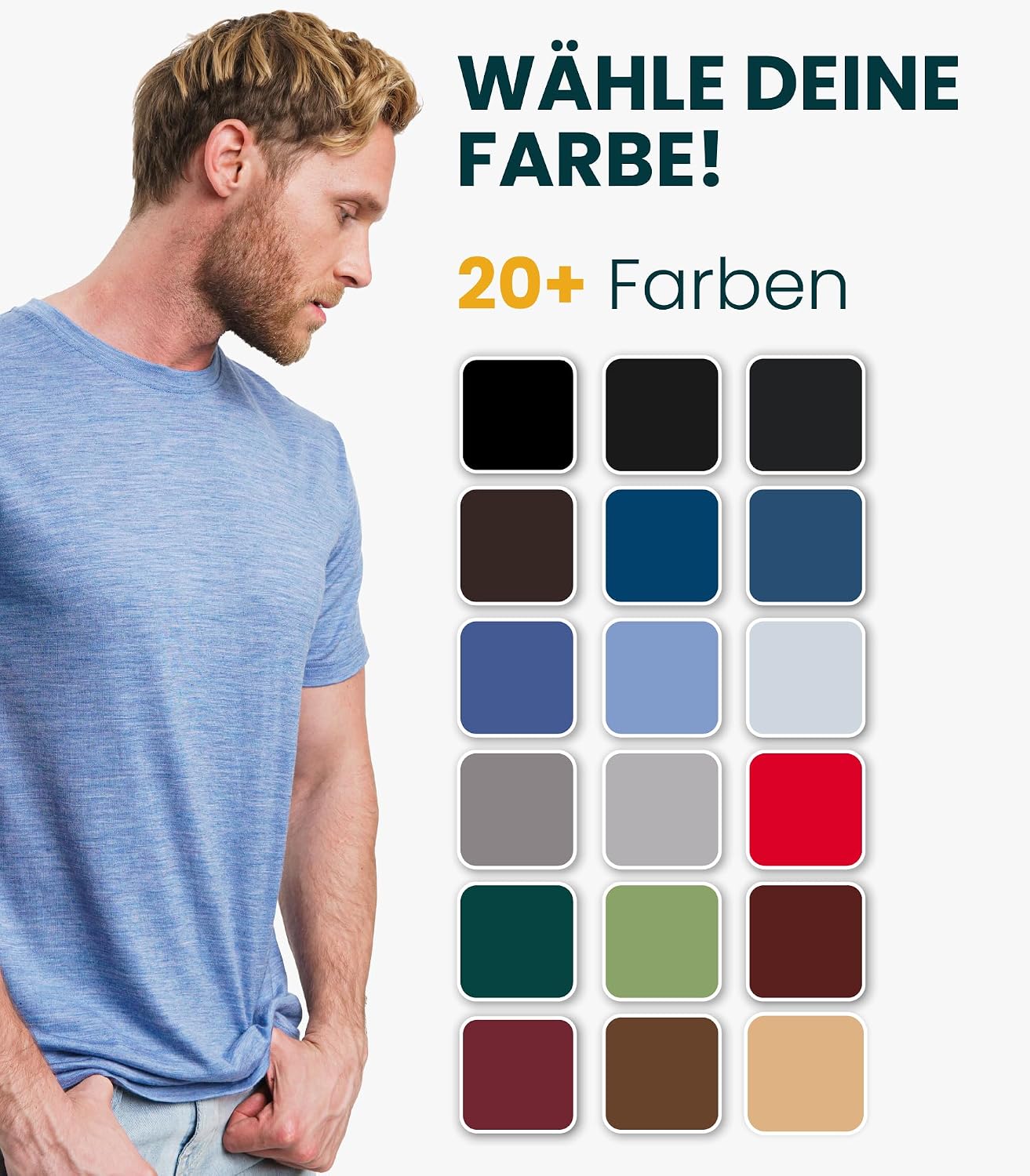 Detalle de 100% Merino T-Shirt Herren Kurzarm – Lightweight Merino Wolle Sportshirt