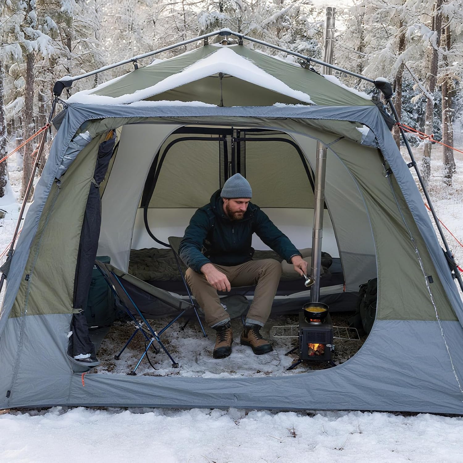 Detalle de Night Cat Pop Up Family Tent for 8 – Waterproof 2-Bedroom Cabin Tent
