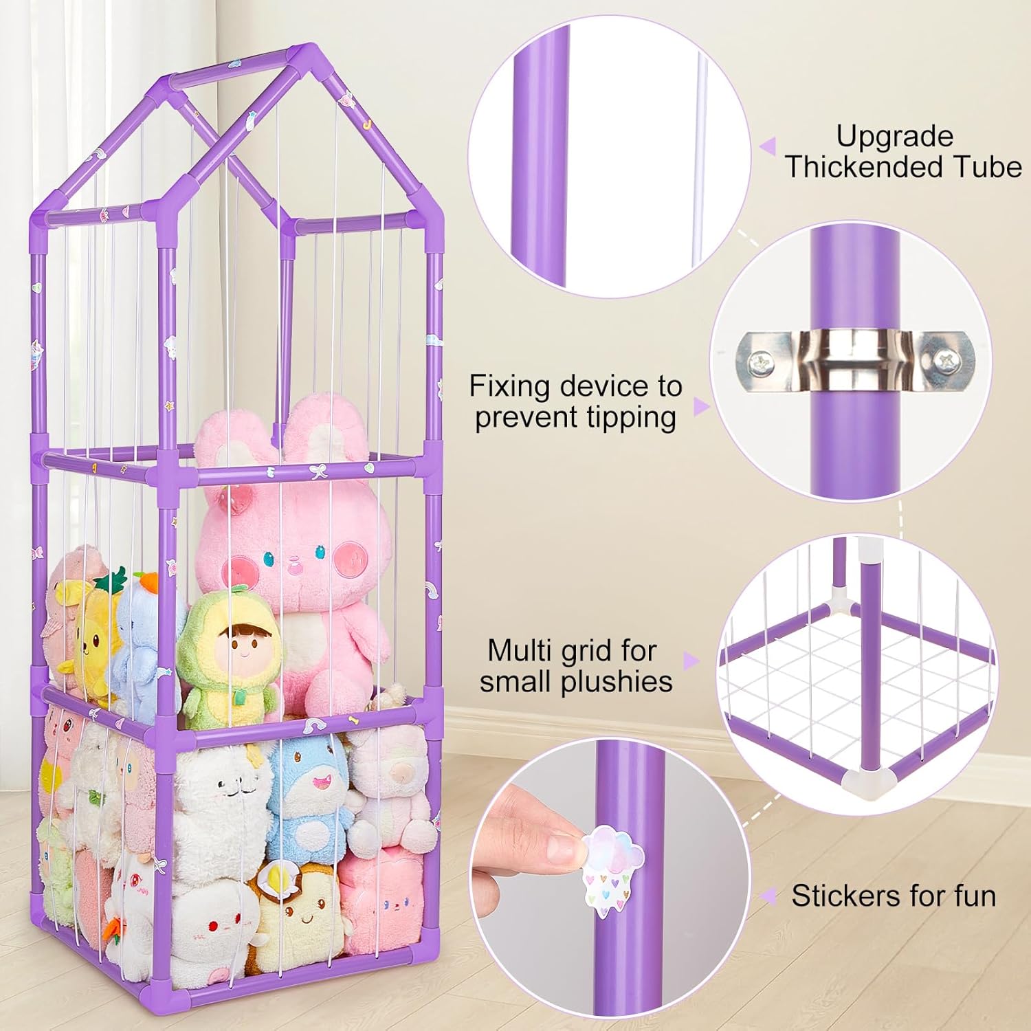 Thumbnail 5 de MHJY Large Zoo House Soft Toy Storage Cage (PVC frame, three layers) for Kids’ Bedrooms