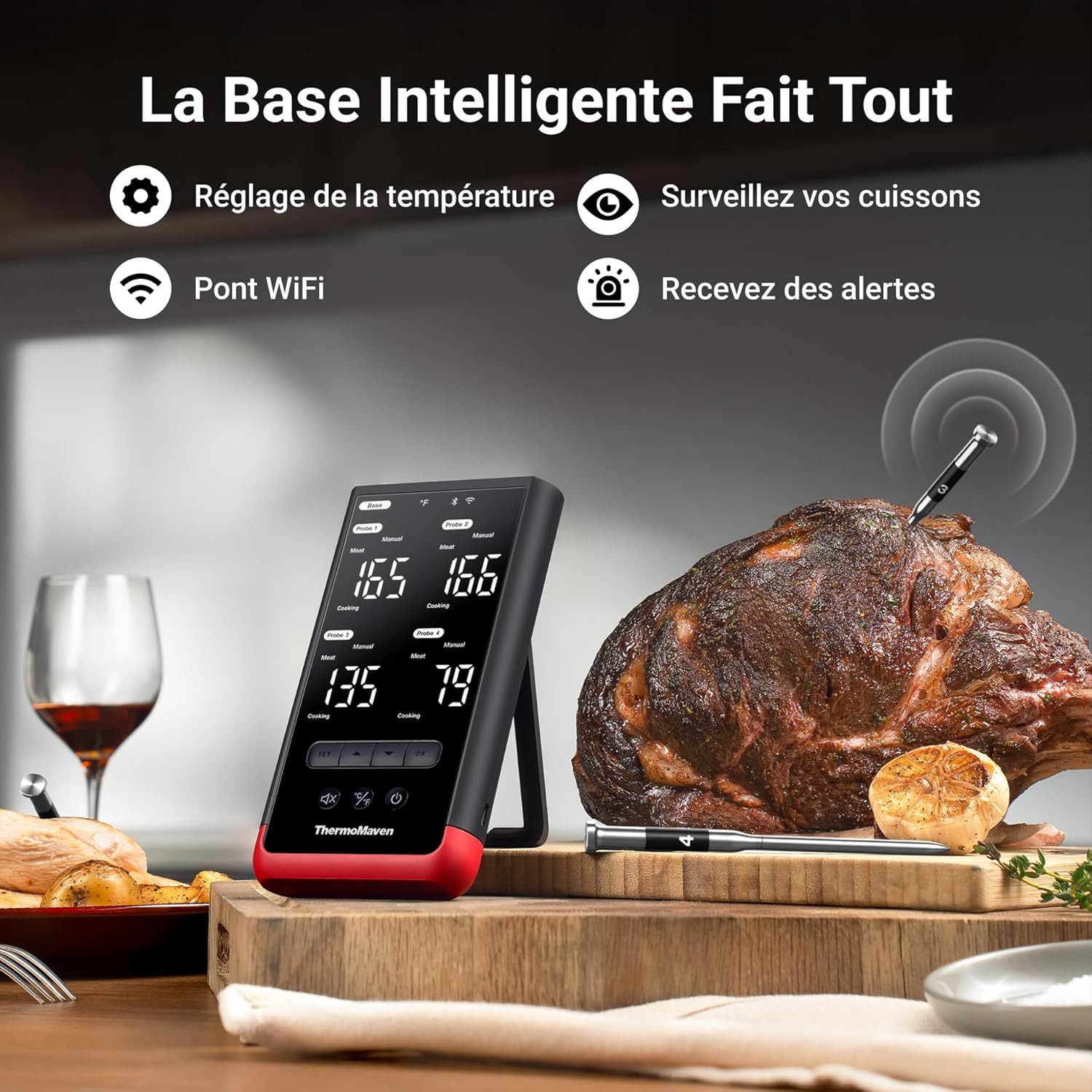 Thumbnail 5 de ThermoMaven Thermomètre à Viande Intelligent Sans Fil – 4 sondes, Bluetooth 5.3 et Wi‑Fi, IPX8