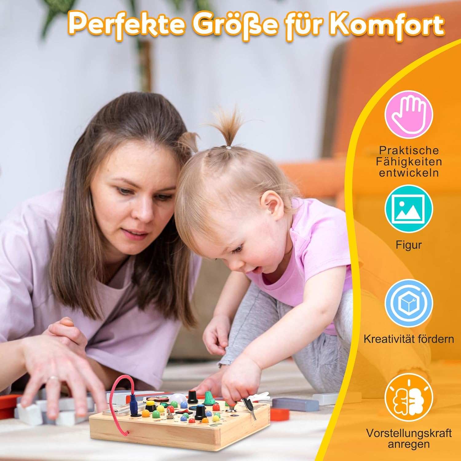Detalle de Nauotk Busy Board in Legno Montessori con 19 LED e 26 lettere