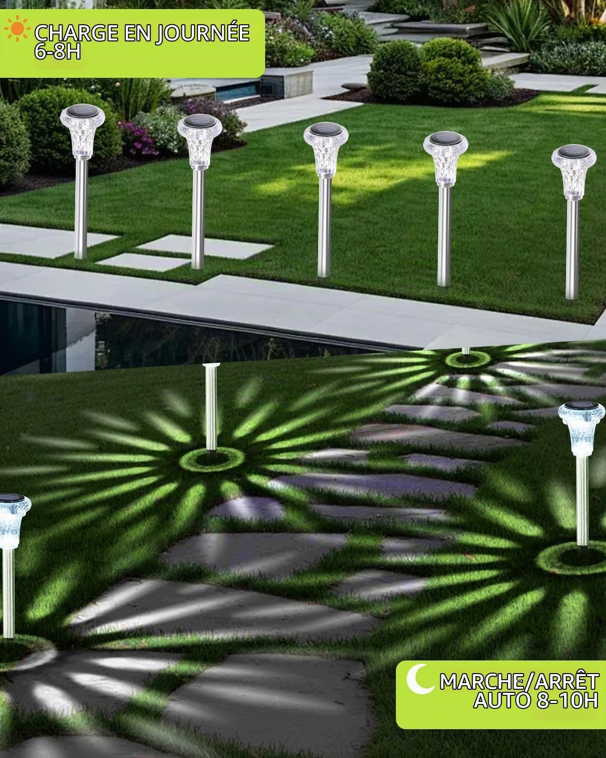 Detalle de Bowfar tuinlampen op zonne-energie, set van 6, IP65 en roestvrij staal