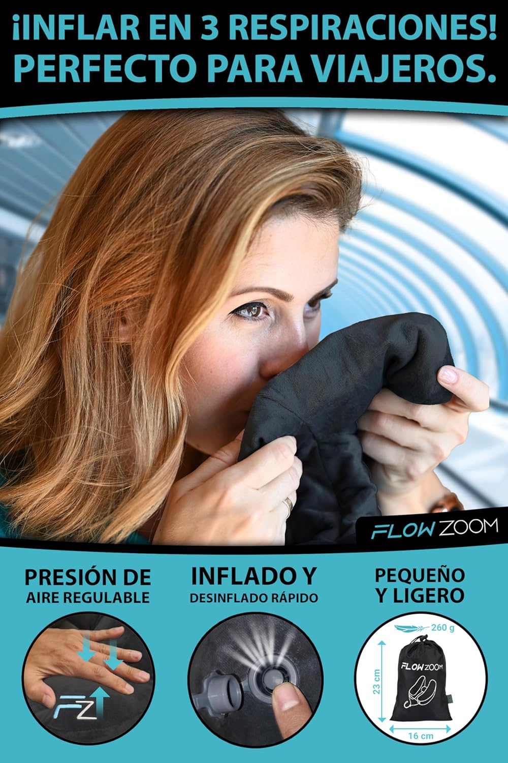 Thumbnail 3 de FLOWZOOM Almohada de Viaje Hinchable para Mujeres ✈️ Talla M Negro