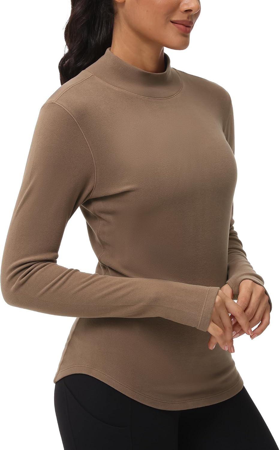 Thumbnail 6 de THE GYM PEOPLE Fleece Mock Turtleneck Top with Thumb Holes