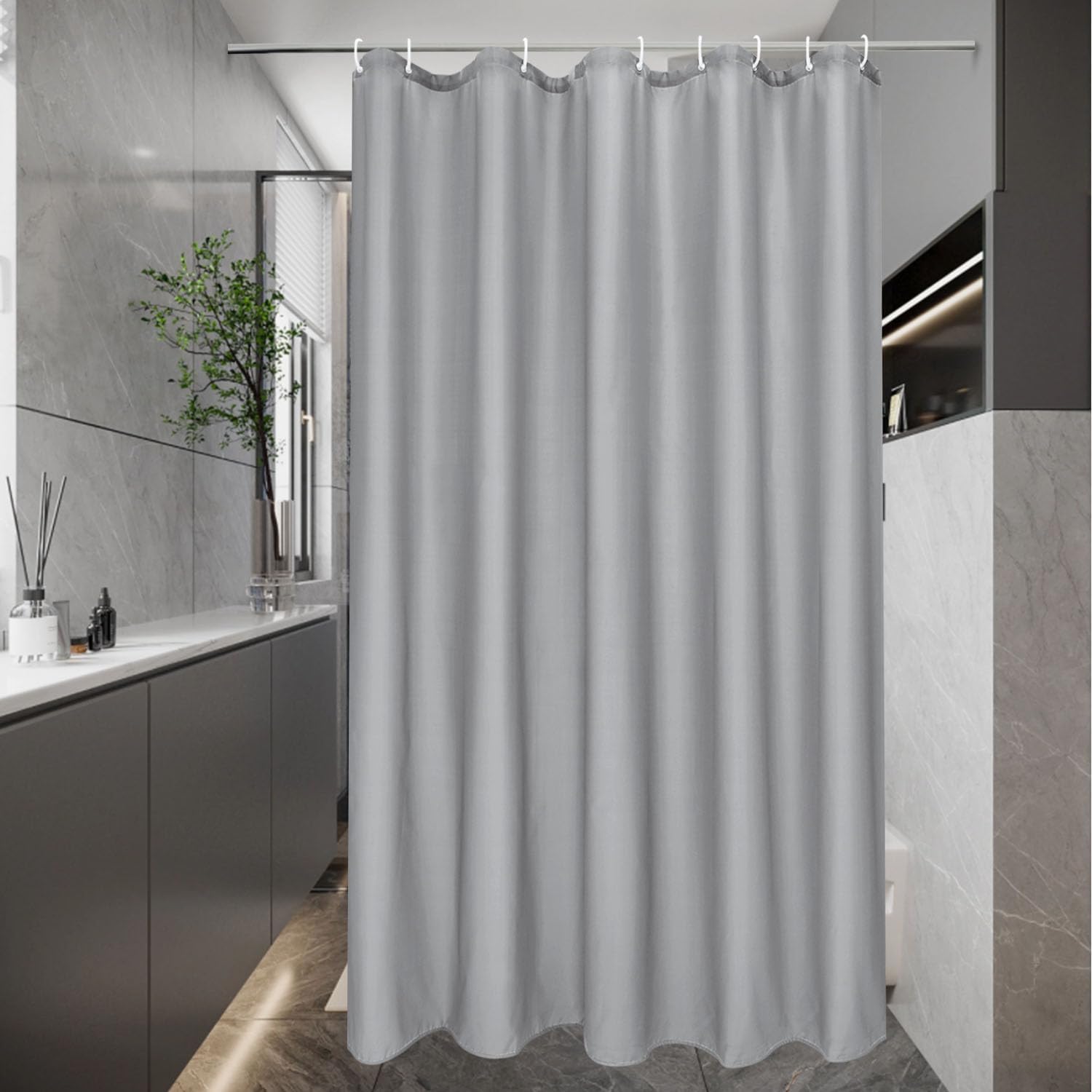 Detalle de EurCross Duschvorhang 120x180 cm grau schmal – wasserdicht, schimmelresistent, mit 8 Ösen und 8 Ringen