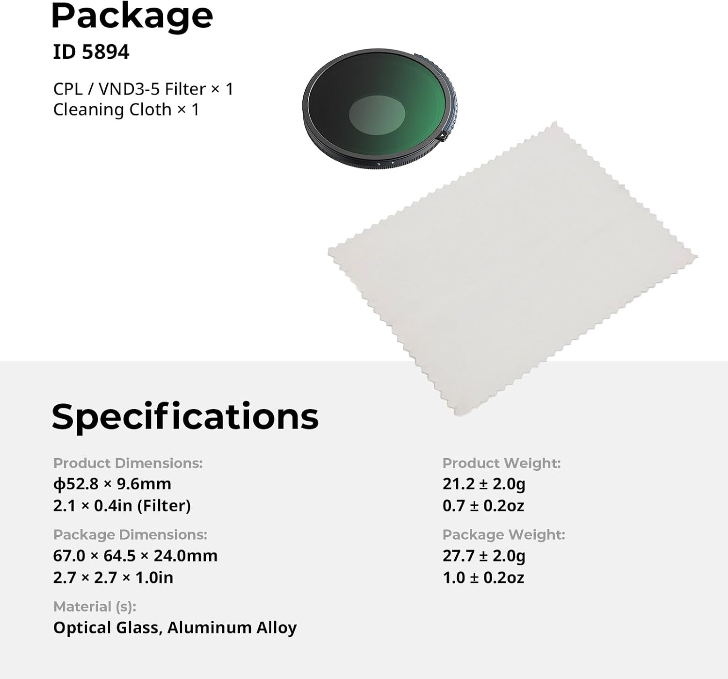 Thumbnail 5 de SMALLRIG 5894 CPL/VND-filter voor DJI Osmo Action 6, ND8-ND32