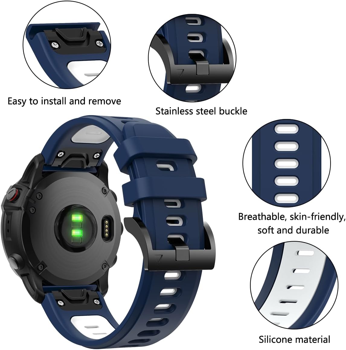 Thumbnail 2 de FiiMoo 22mm Silicone Strap for Garmin Descent G2/G1, Fenix 8 47mm, Tactix 8 47mm and More – Comfortable, Adjustable Sport Band