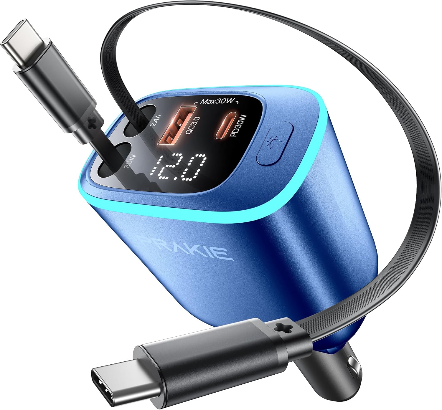 Thumbnail 6 de Retractable 4-in-1 Multi Fast Car Charger with Dual Cables (USB-C & USB-A) – Grey
