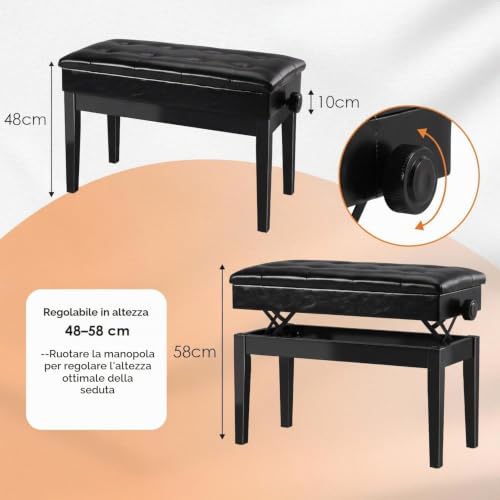 Detalle de MAMIZO Sgabello Pianoforte Regolabile in Altezza 48-58 cm – Panca Pianoforte