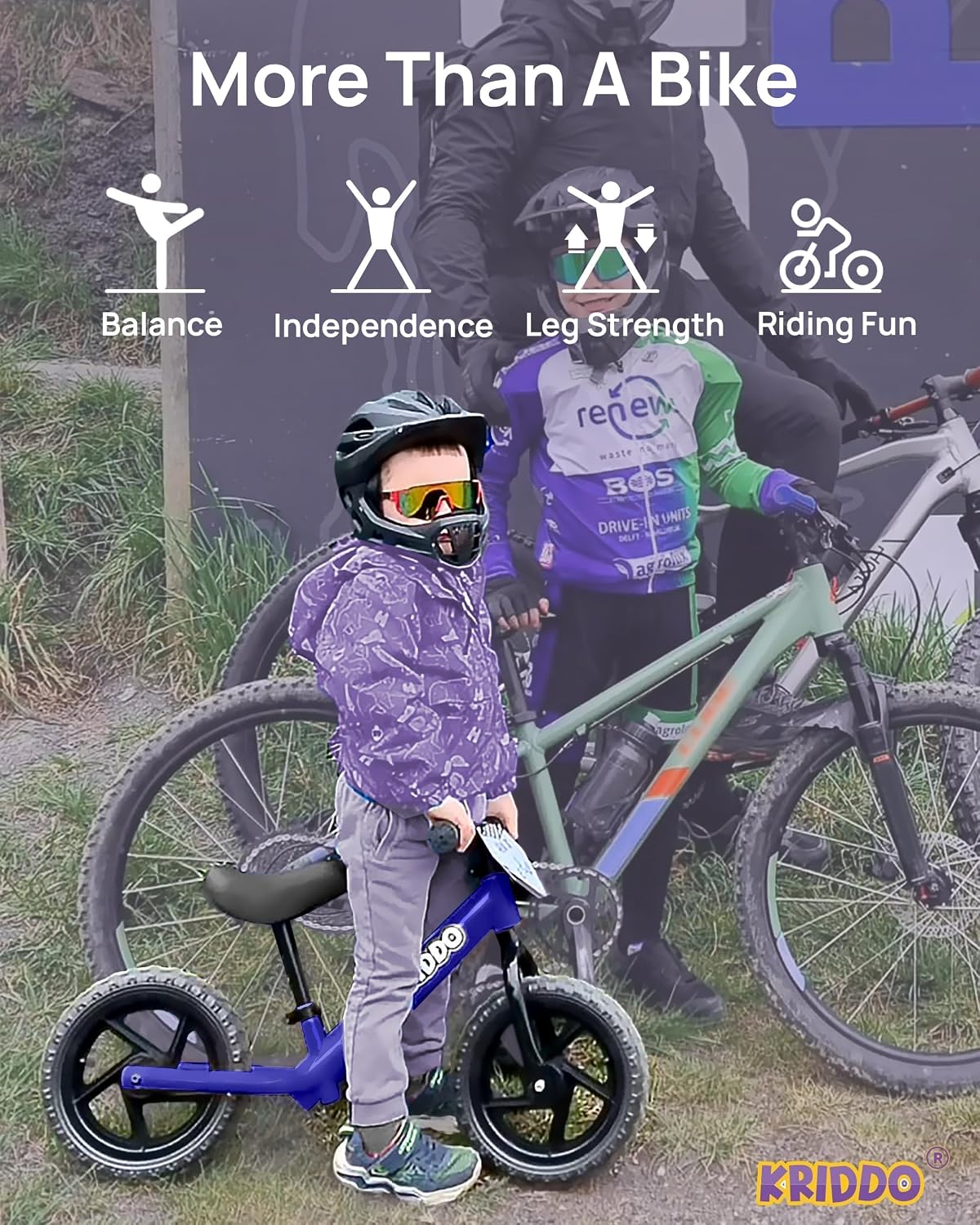 Detalle de KRIDDO Toddler Balance Bike 12-Inch, Adjustable for Ages 18 Months to 5 Years (Blue)