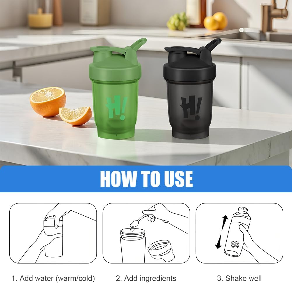 Detalle 2 de AOOWU 5672184 Protein Shaker 2-Pack, 450 ml with Measuring Scale