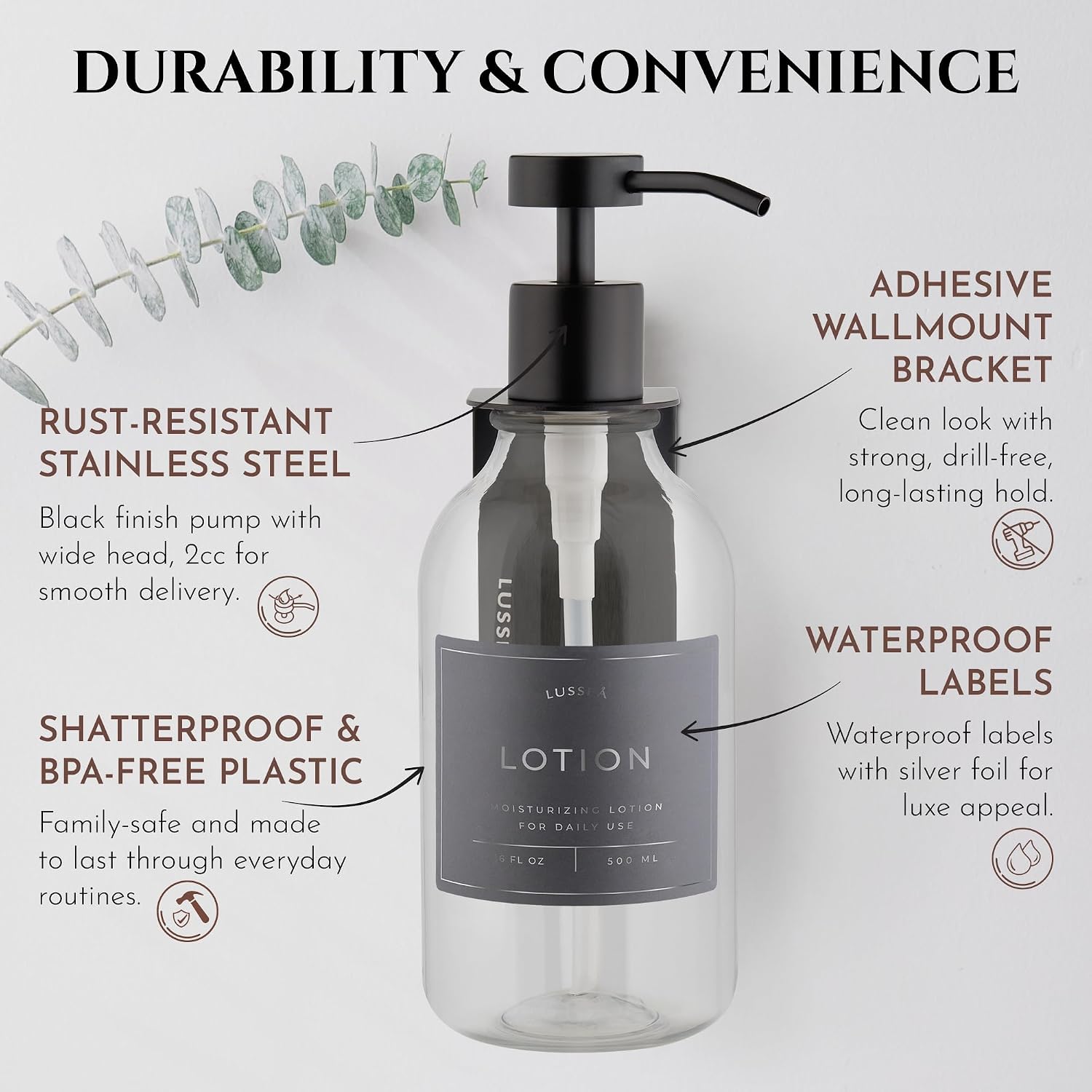Detalle 1 de LUSSPA 3WM-CGB Wall-Mounted Shower Dispenser Set, 3 x 500 ml Bottles