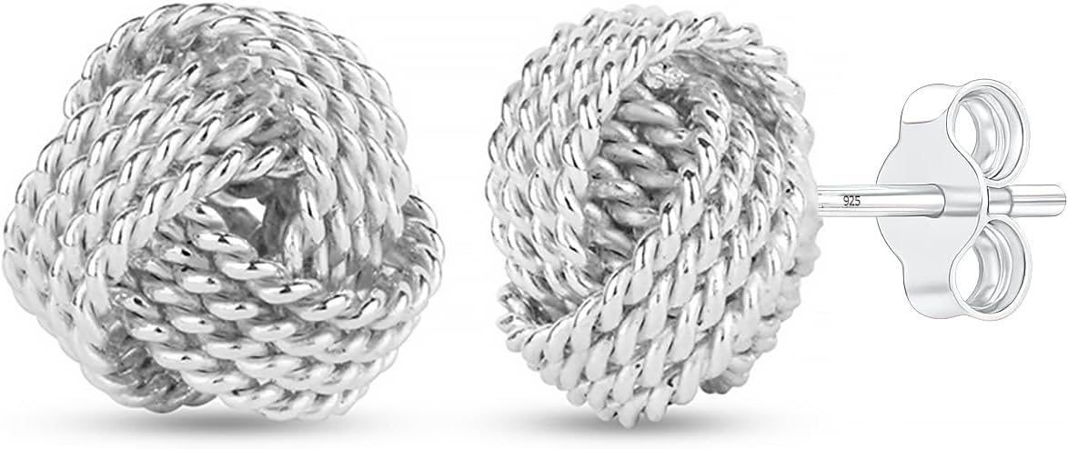 Detalle de LeCalla 925 Sterling-Silber Love-Knoten Ohrstecker mit Schmetterling-Verschluss (italienisches Design)