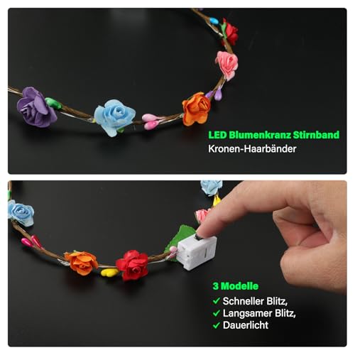 Detalle de Corona de flores LED para la cabeza Kimimara – 6 diademas brillantes con opciones de parpadeo