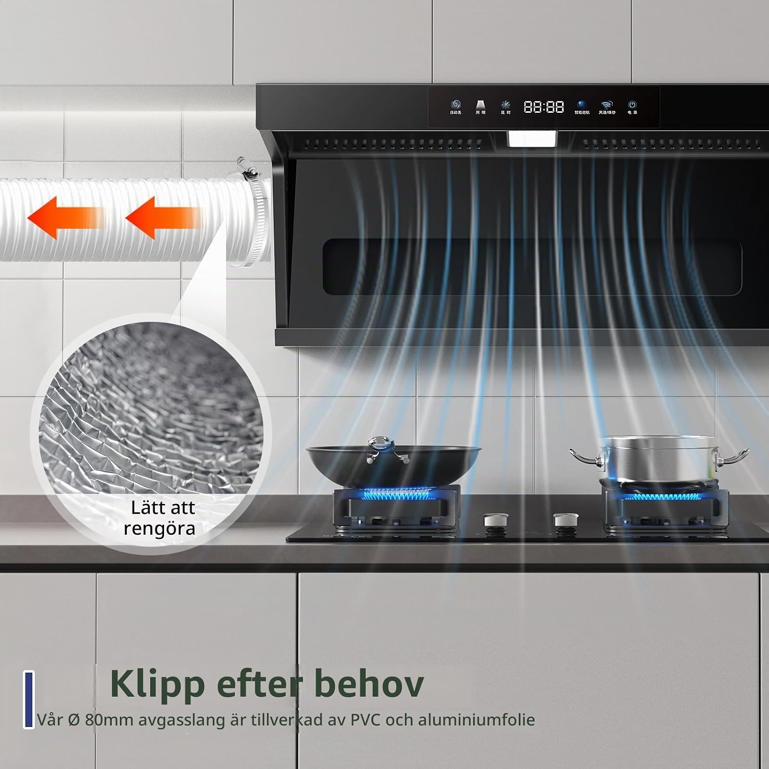 Detalle de HOSPAOP frånluftsslang Ø 80 mm, 6 m, flexibel PVC och aluminium