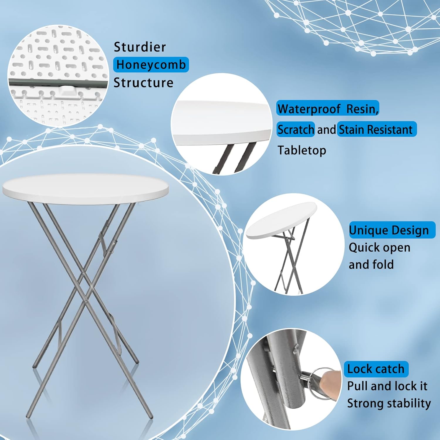 Thumbnail 6 de GUAGUA 002 32-Inch Folding Cocktail Table, White Round Bar-Height Table