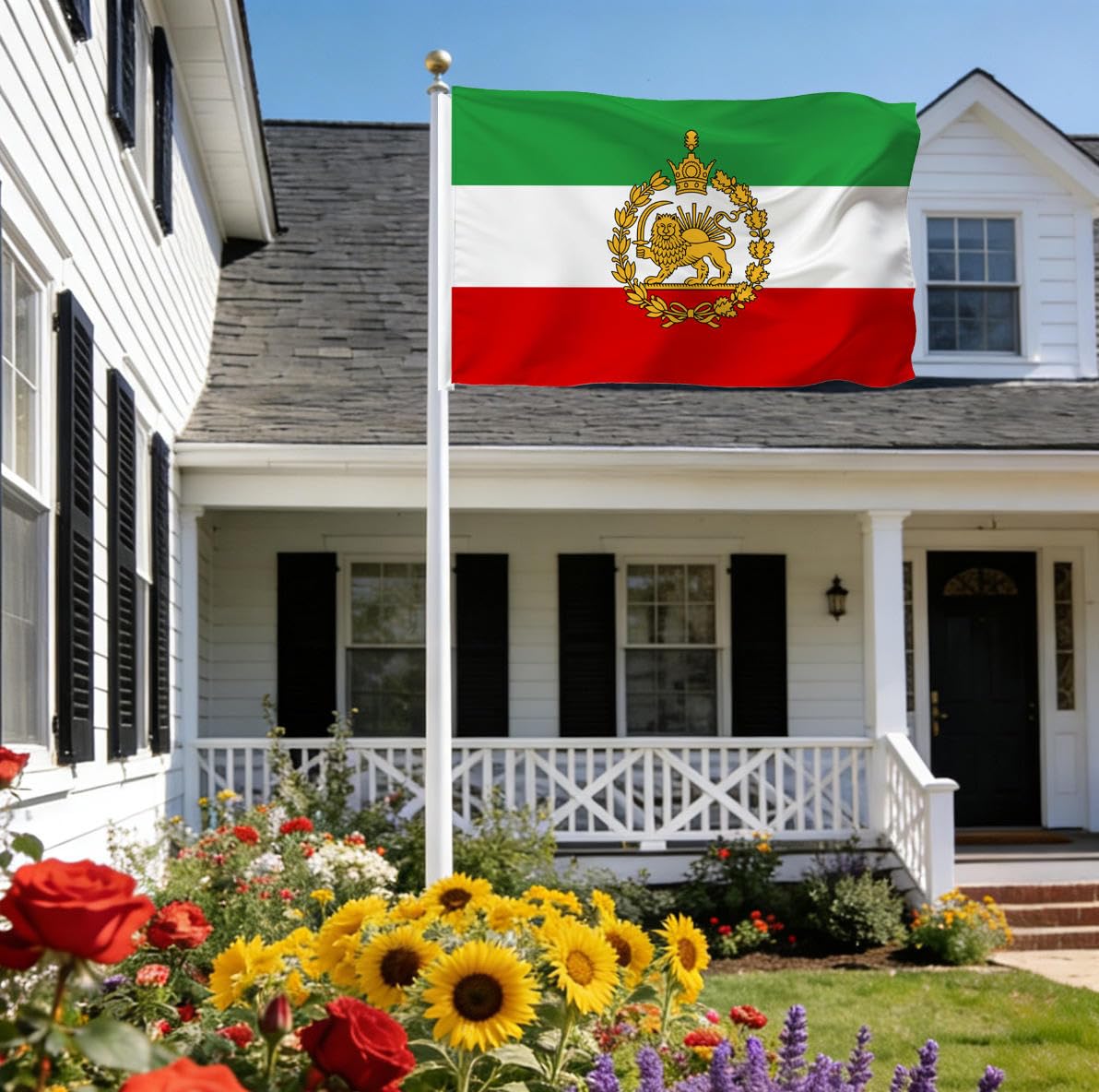 Detalle de ESNENLH Old Iran Flag, 180 x 300 cm Polyester Banner with Lion and Sun