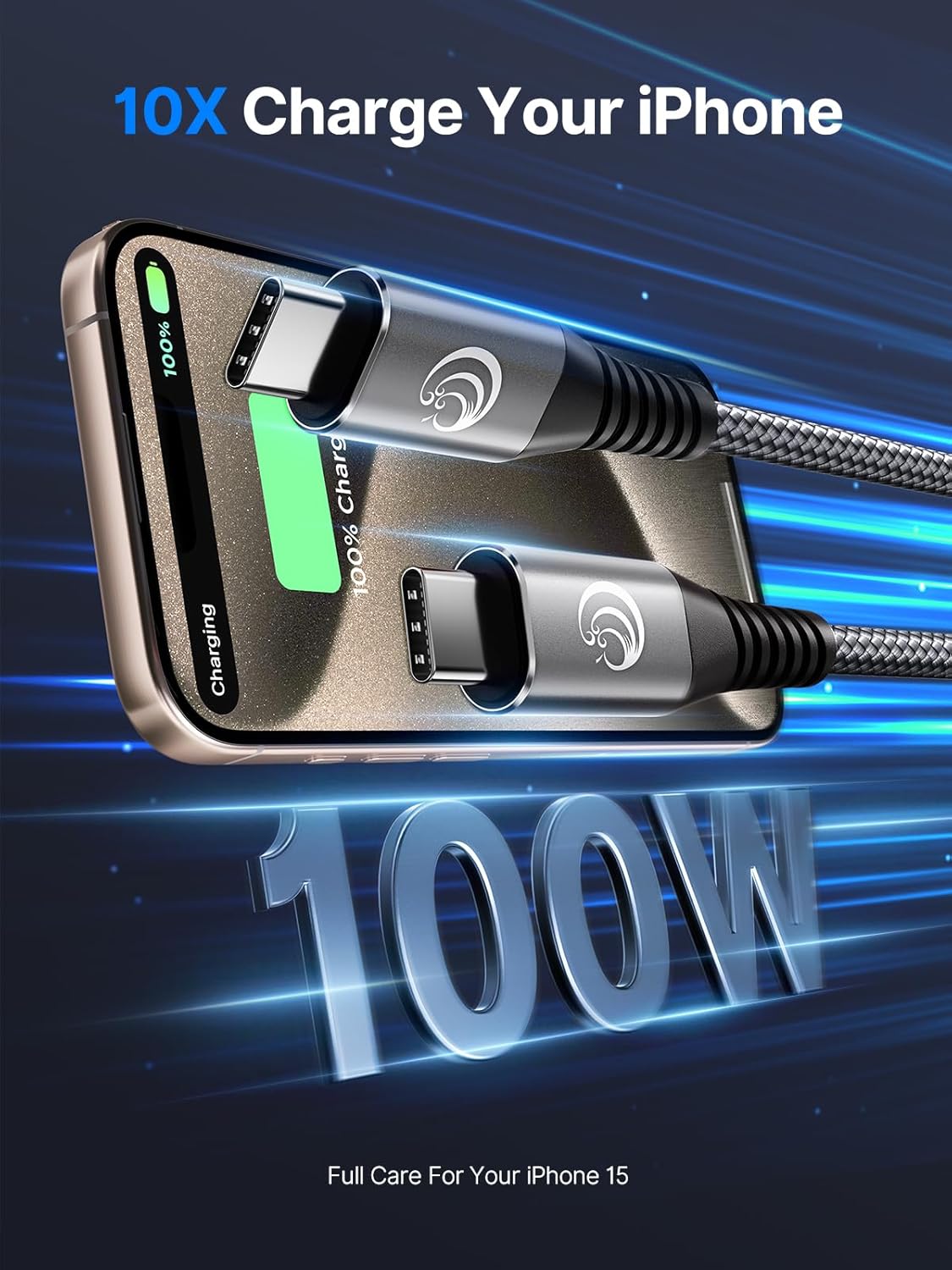 Thumbnail 1 de USB-C auf USB-C Kabel 100W (PD 3.0) – 2x 2 m Schnellladekabel mit Nylon-Ummantelung und E-Mark-Chip