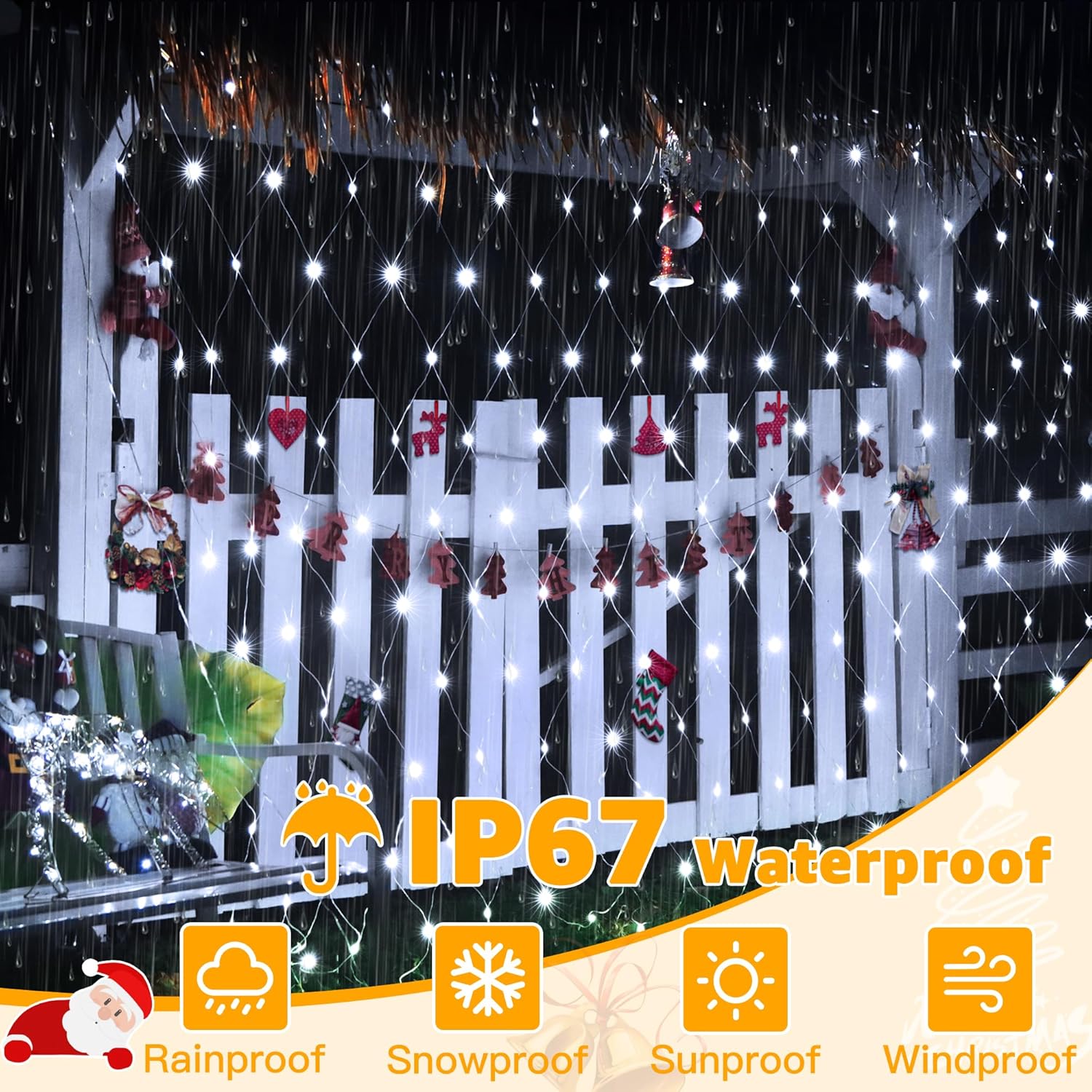 Detalle 2 de Ollny Net Lights Outdoor Indoor: 200 LED Mesh Fairy Lights for All‑Weather Decoration