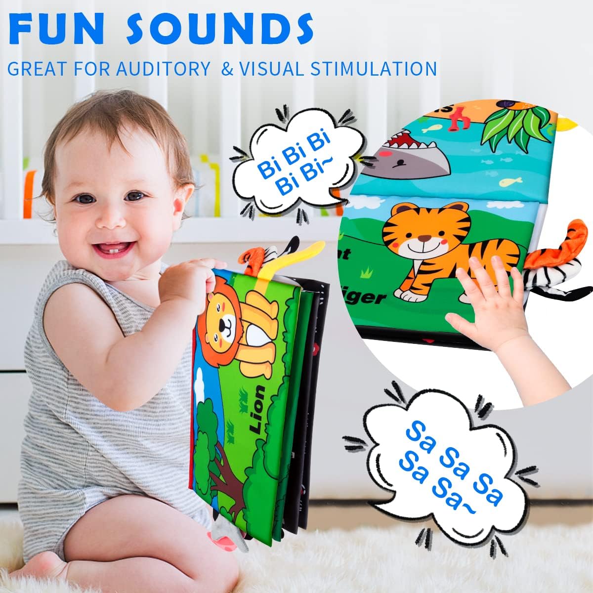 Detalle de Baby Toys 0–6 Months Tummy Time Mirror Toy with Cloth Book (Black & White High Contrast) — Montessori Sensory Infant Set