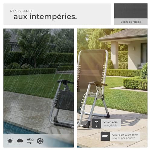 Thumbnail 7 de tectake Fauteuil de Jardin Chaise Longue Pliable & Inclinable avec Rembourrage et Appuie-tête Amovible