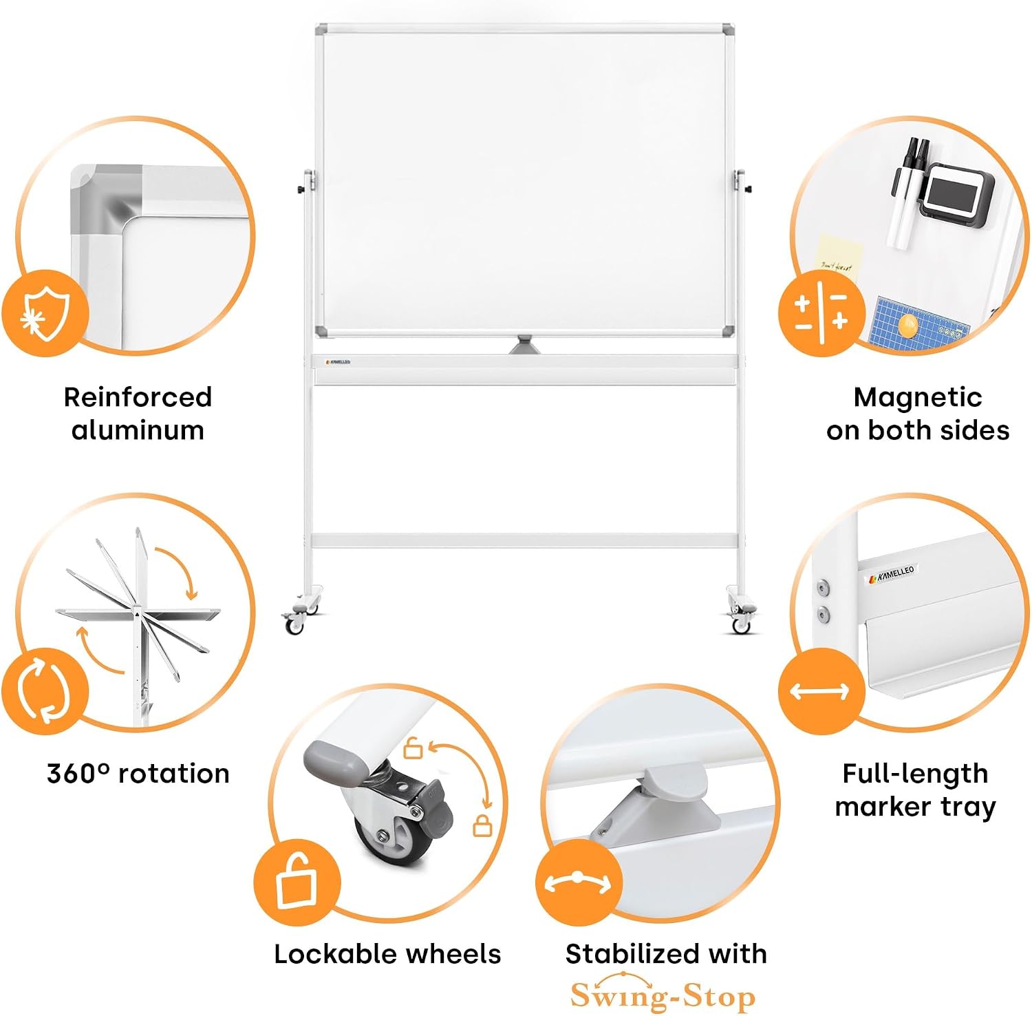 Detalle de KAMELLEO 46" x 32" Rolling Double-Sided Magnetic Whiteboard