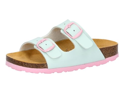 Detalle de Lico Unisex Kinder Bioline Kids 2-Schnallen Pantoletten, Türkis/Rosa, 39 EU