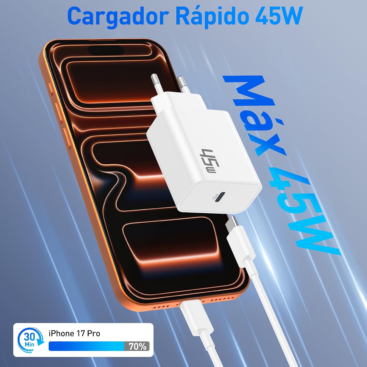 Detalle 2 de 45W Cargador USB C carga rápida