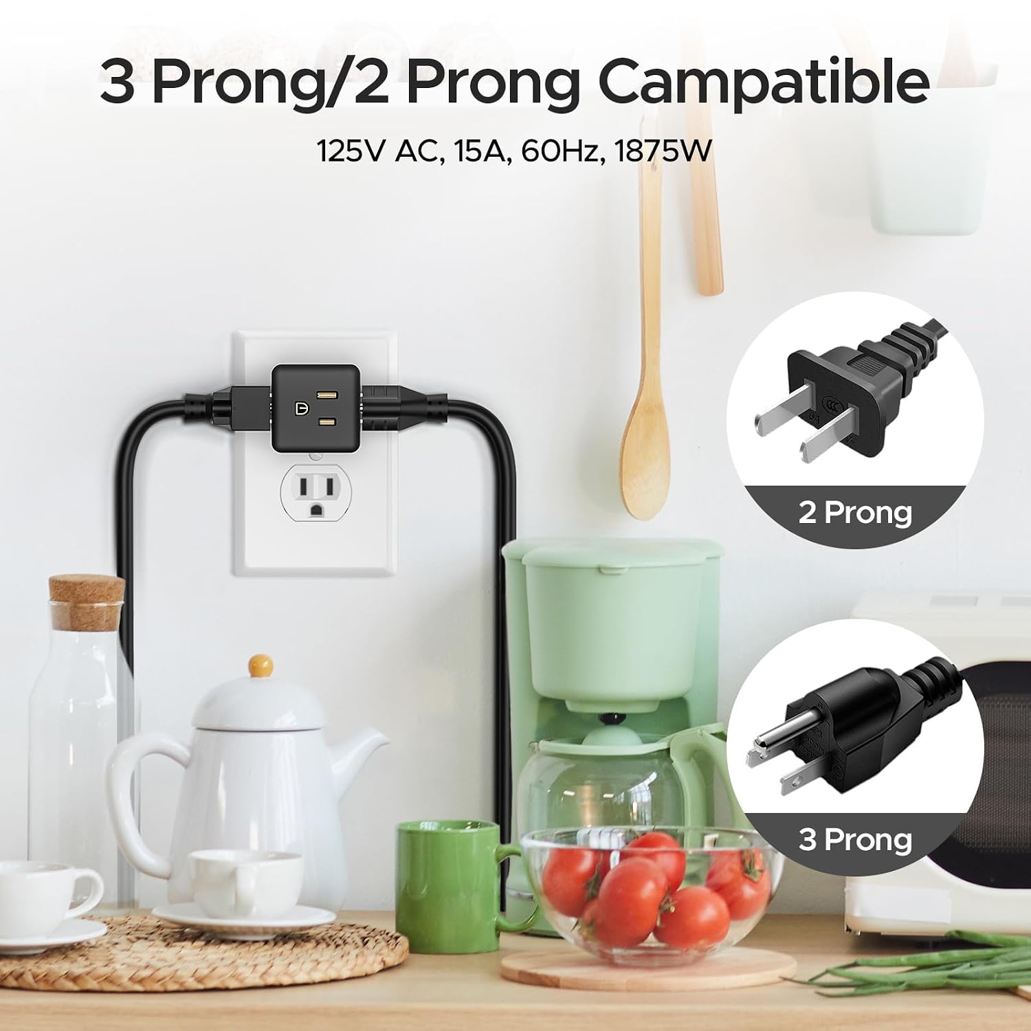 Detalle 1 de Key Power LA-21 3-Outlet Wall Adapter, 90° Grounded Cube Tap, 3-Pack