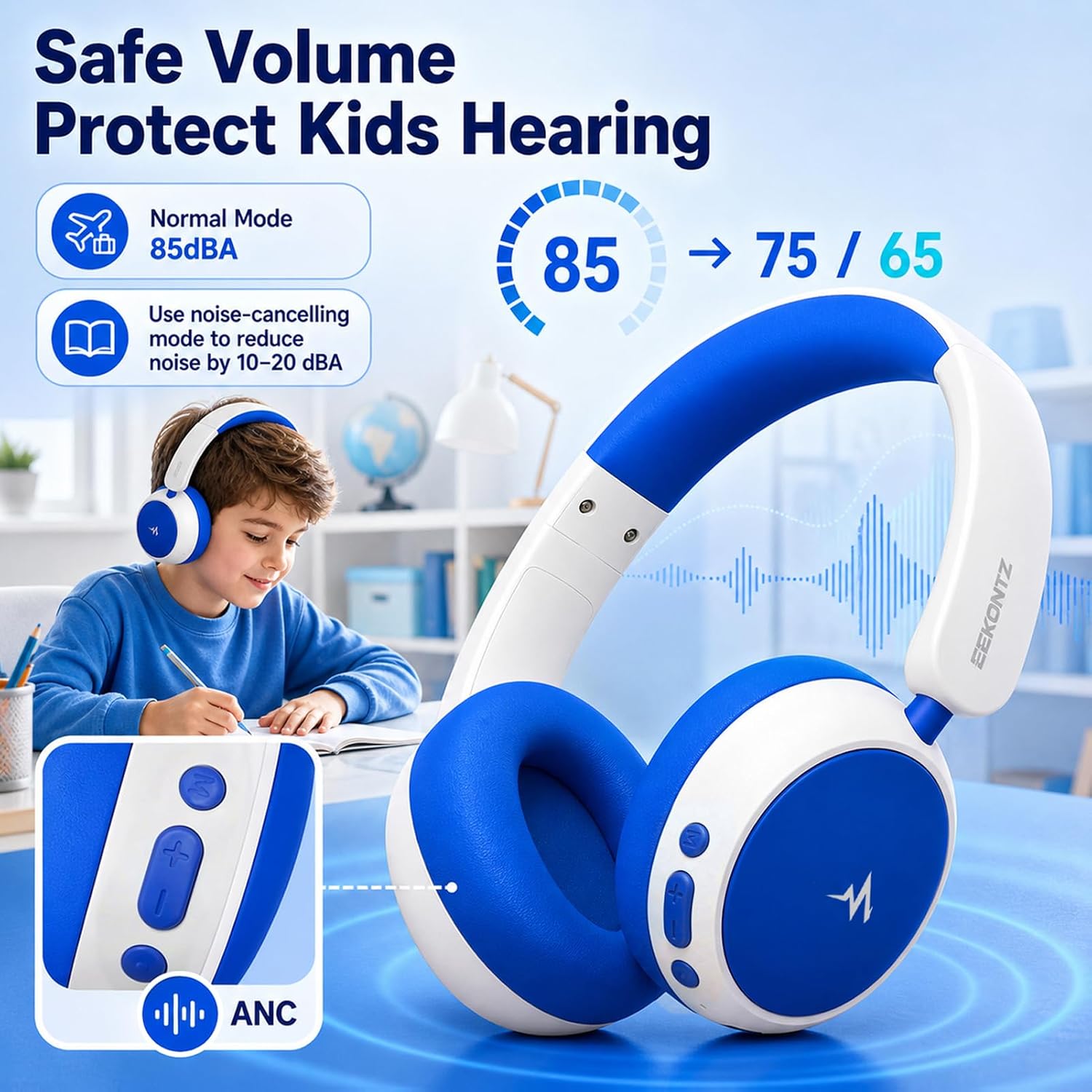 Detalle de Eekontz Kids Wireless Headphones with 58-Hour Battery