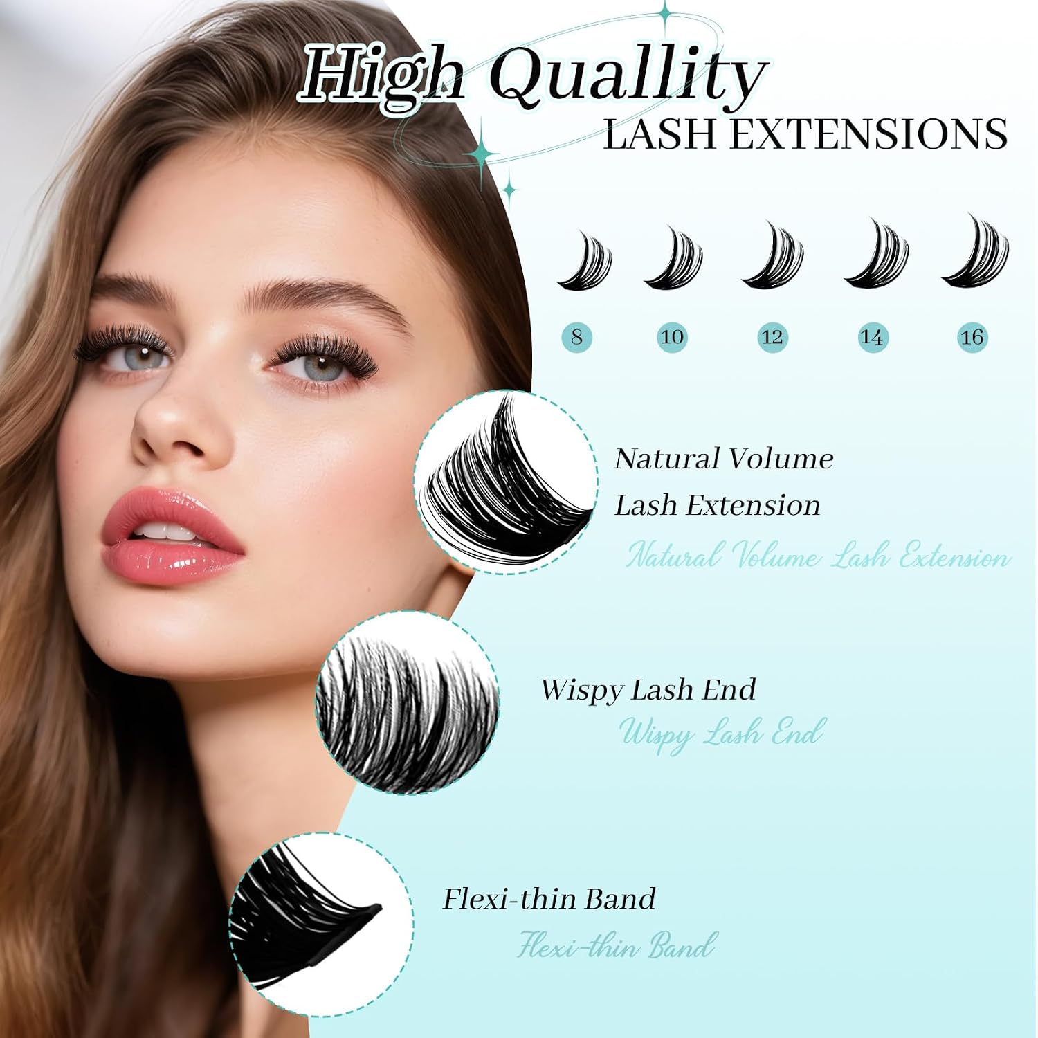 Detalle 2 de GEMERRY Lash Clusters, 60D–100D, 8–16 mm, Black D Curl