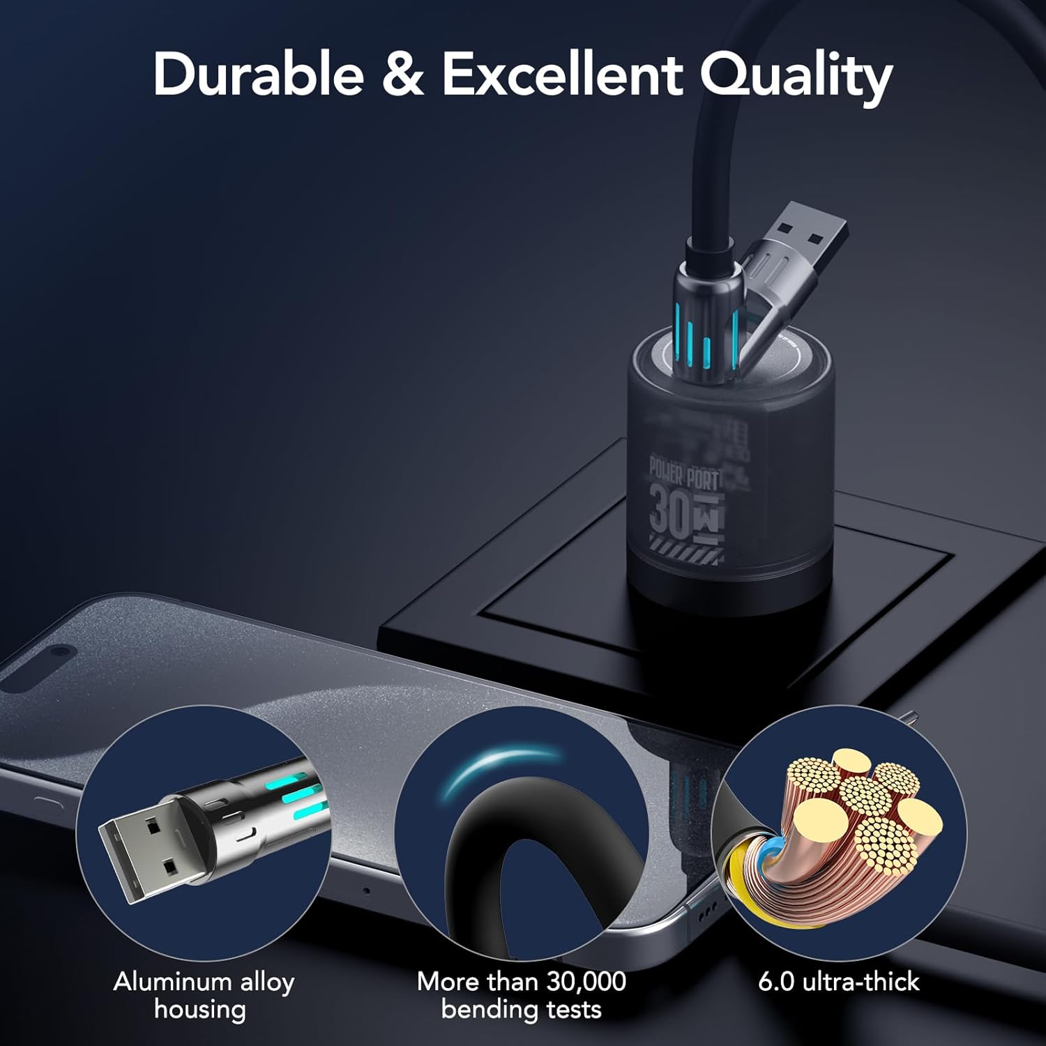 Thumbnail 3 de MFish 240W 4-in-1 USB-C to Lightning Charging Cable (6.6ft) with Carrying Case