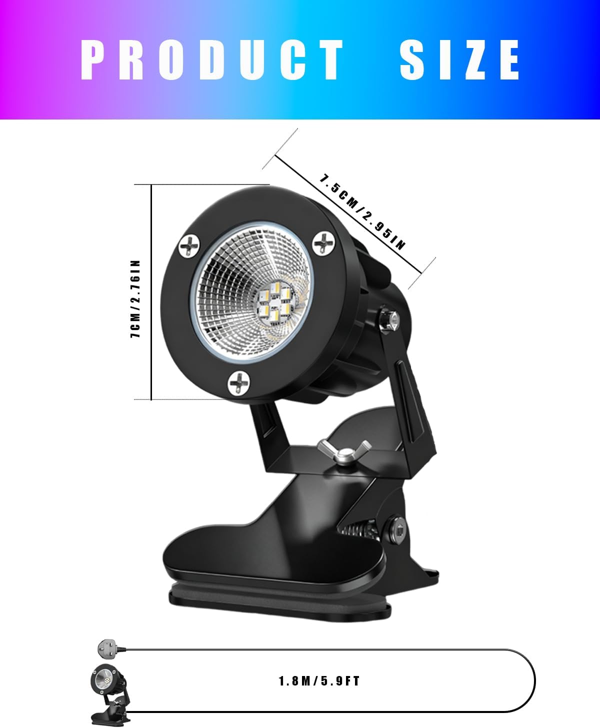 Thumbnail 4 de HomiShine LED Clip-on Spotlight with Remote: 5W RGB + Warm White, IP65