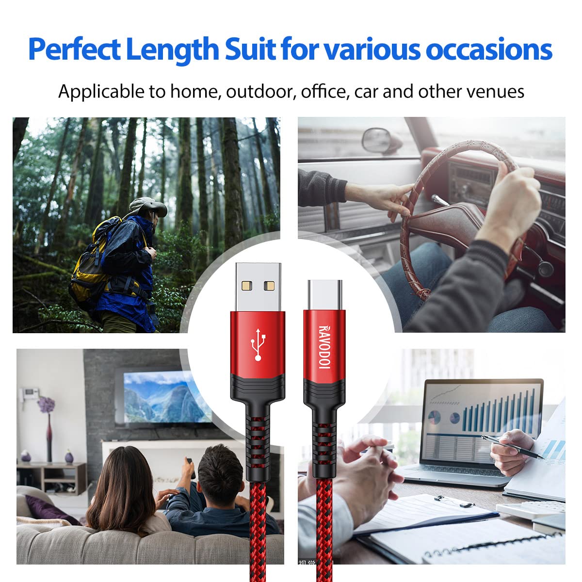 Thumbnail 5 de RAVODOI USB-C Charger Cable (2m 3-Pack) fast charging braided lead