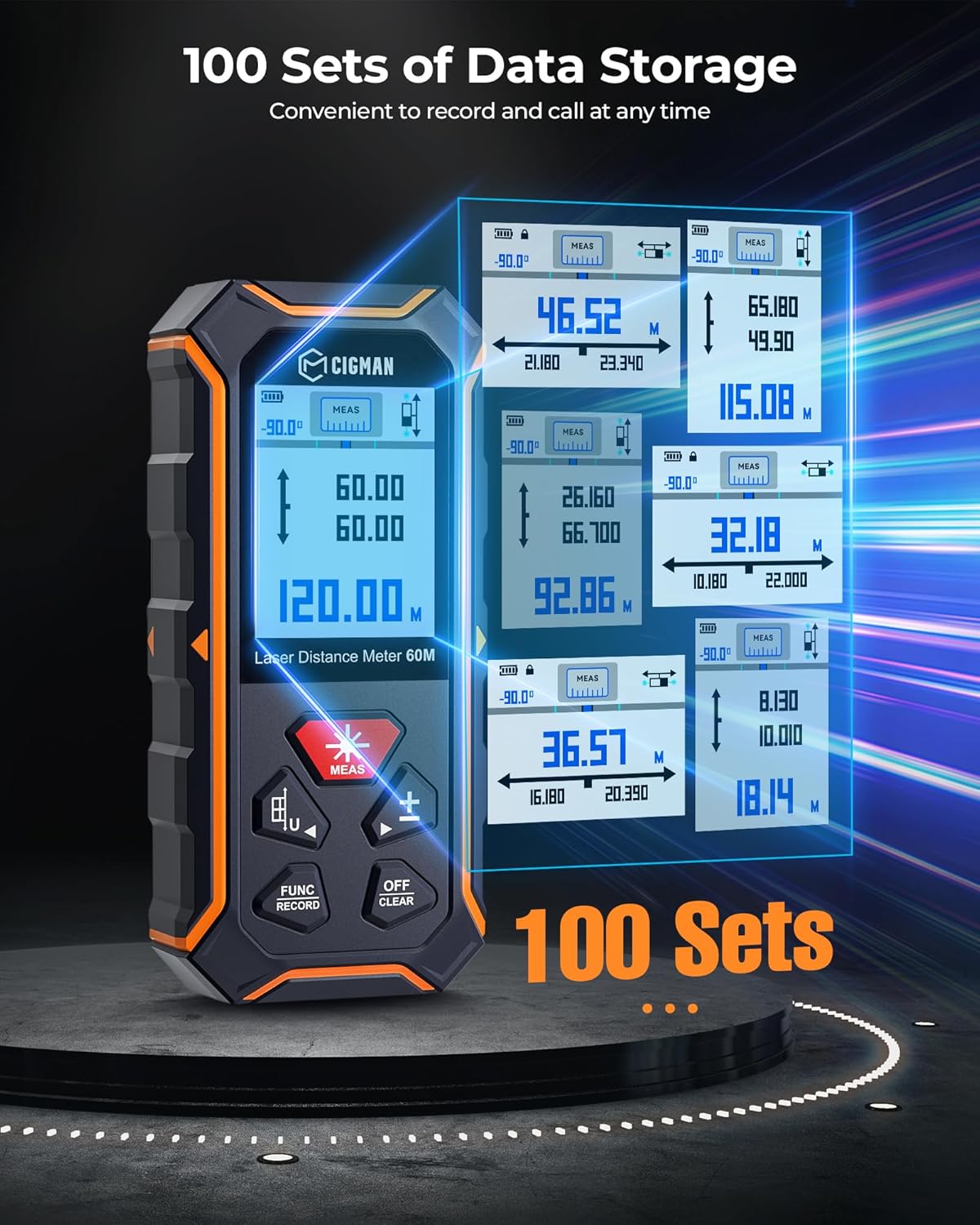 Thumbnail 3 de CIGMAN Dual-Laser Measure 120m (393ft) with LCD, ±2mm accuracy and Type-C rechargeable battery