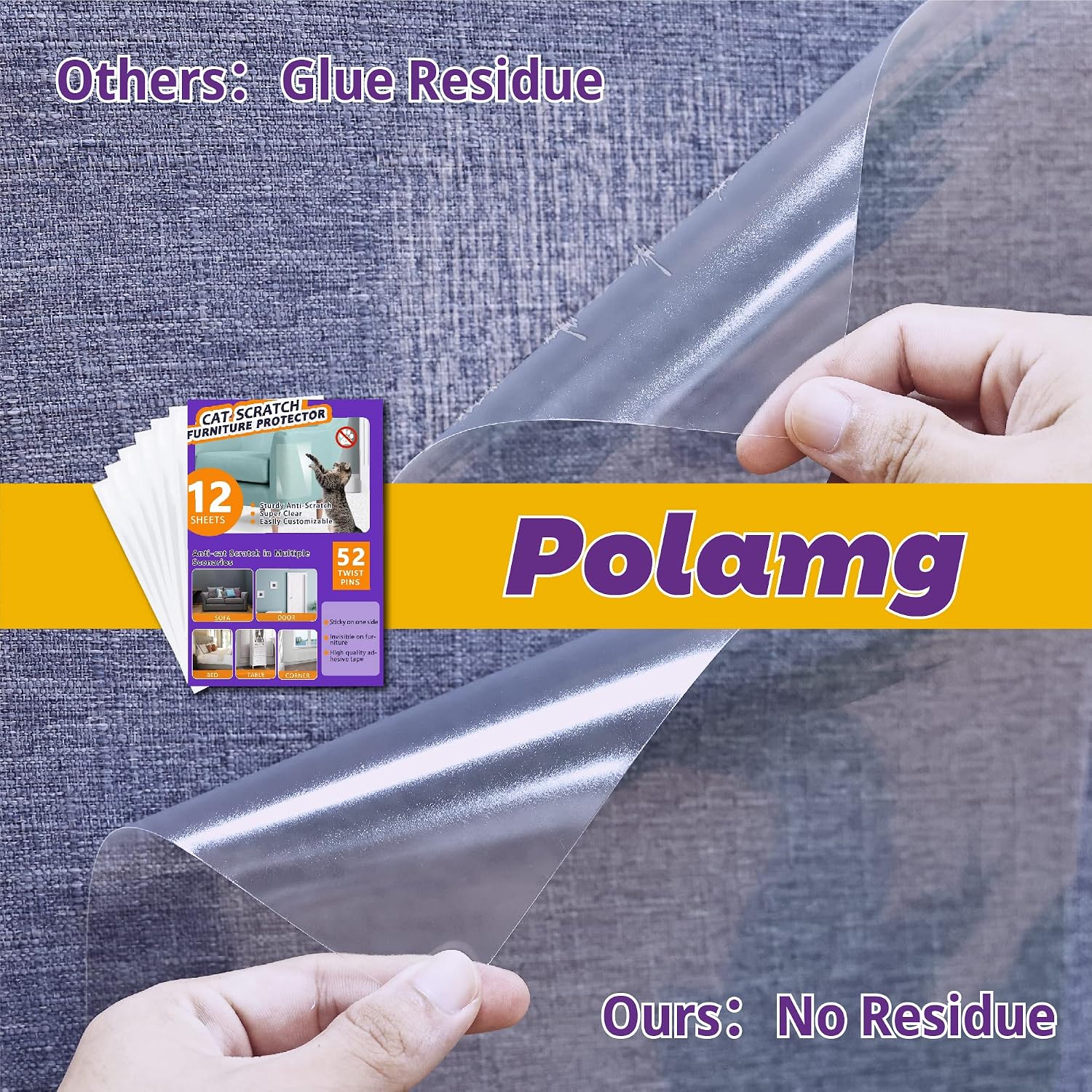 Thumbnail 6 de Polamg 12P Cat Furniture Protector, 12 Clear Sheets with 52 Twist Pins