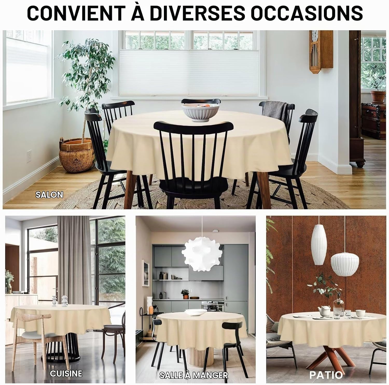 Detalle 2 de DWCN DWEU-YZBPWN-60-26 rond tafelkleed, 150 cm, beige polyester