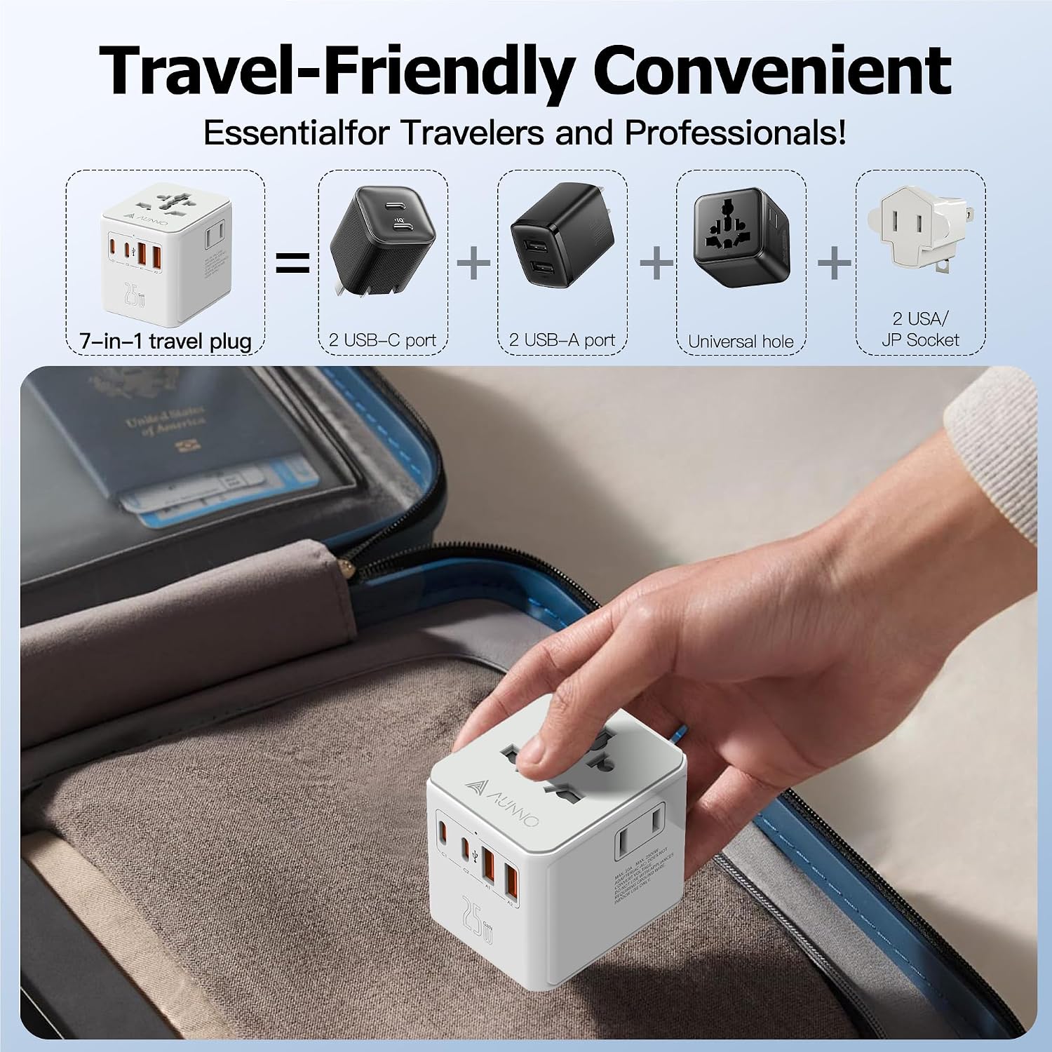 Detalle 2 de AUNNO Universal Travel Adapter with PD 20W 🔌