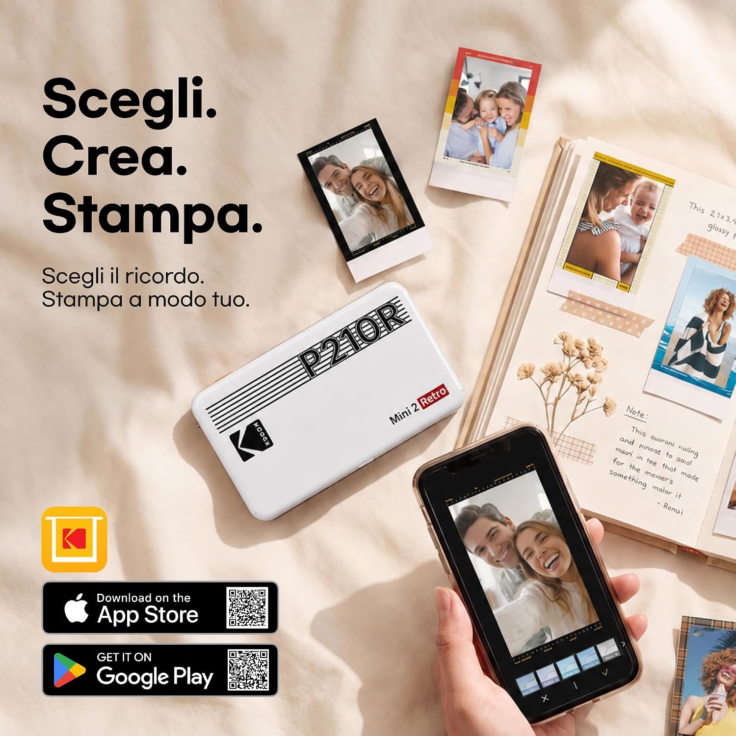 Thumbnail 6 de KODAK Mini 2 Retro 4PASS: stampante fotografica portatile con carta (5,3x8,6 cm) e pacchetto da 38 fogli, bianco