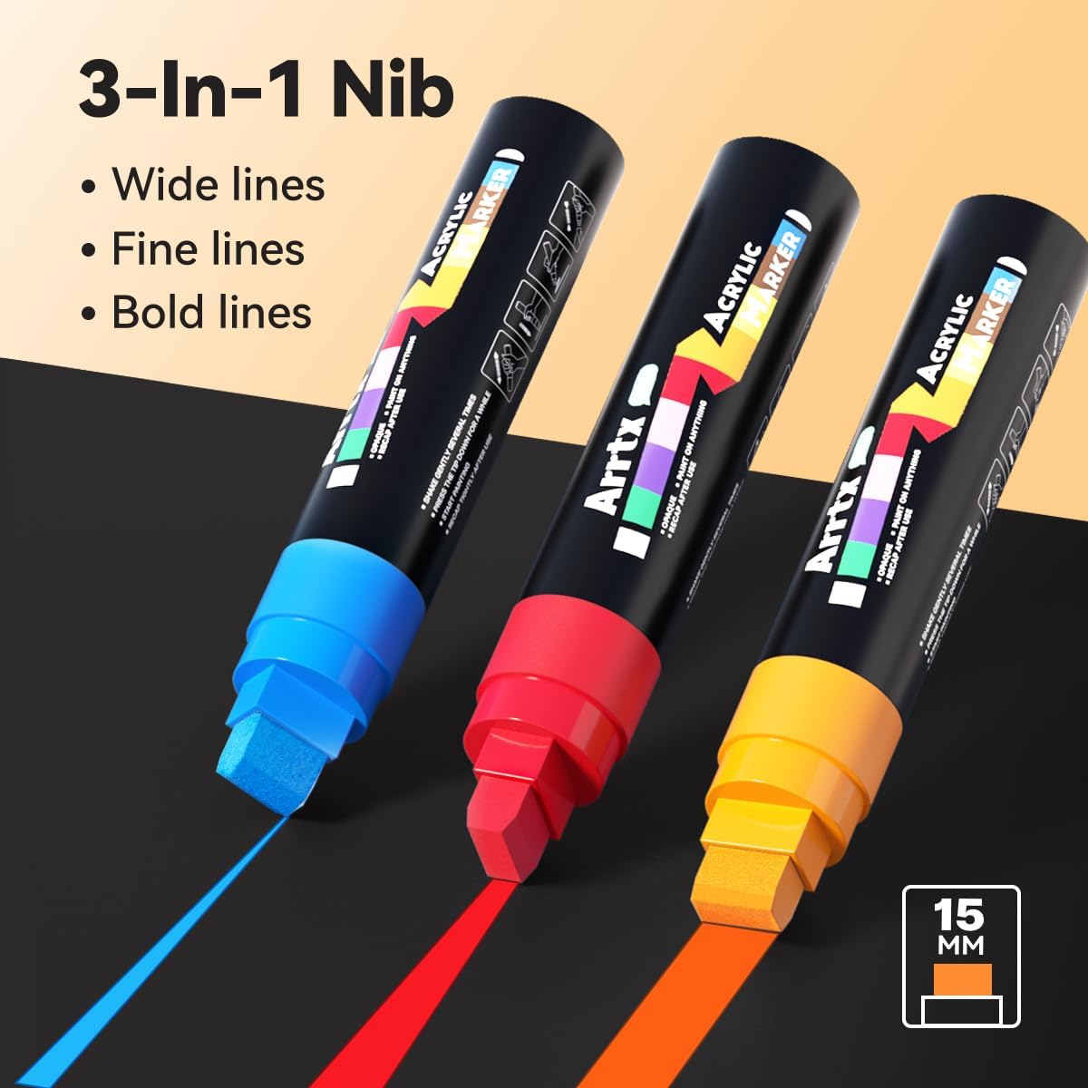 Detalle 2 de ARRTX Graffiti Acryl Marker Set mit 15 mm Jumbo-Filzspitze (10 Jumbo, Acrylmarker für viele Oberflächen)