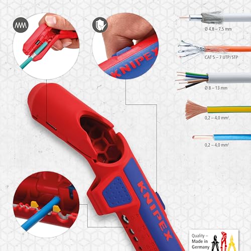 Detalle de Knipex ErgoStrip: Outil universel à dégainer 135 mm pour câbles 3G1,5 à 5G2,5 – 16 95 01 SB