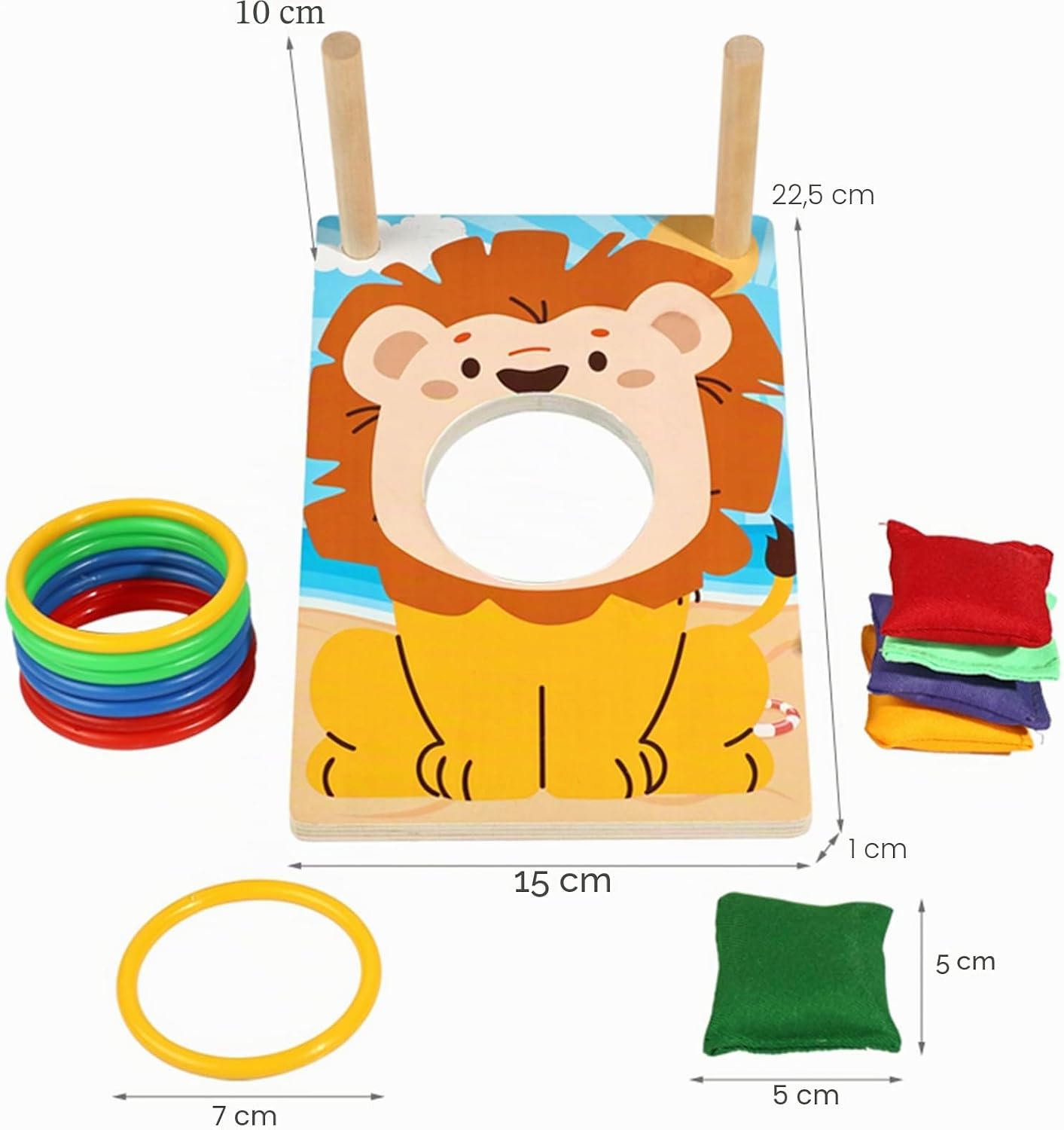 Detalle de ZUNIPLEX Piccolo Set 2 in 1 Cornhole in Legno e Lancio Anelli – Giocattolo Montessori per bambini 3+