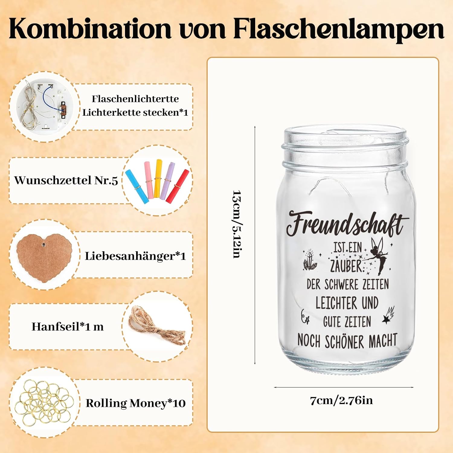 Detalle de Hiipeefeel LED-Flaschenlicht-Geschenkset für Freundin – personalisierte Dankeschön-Note