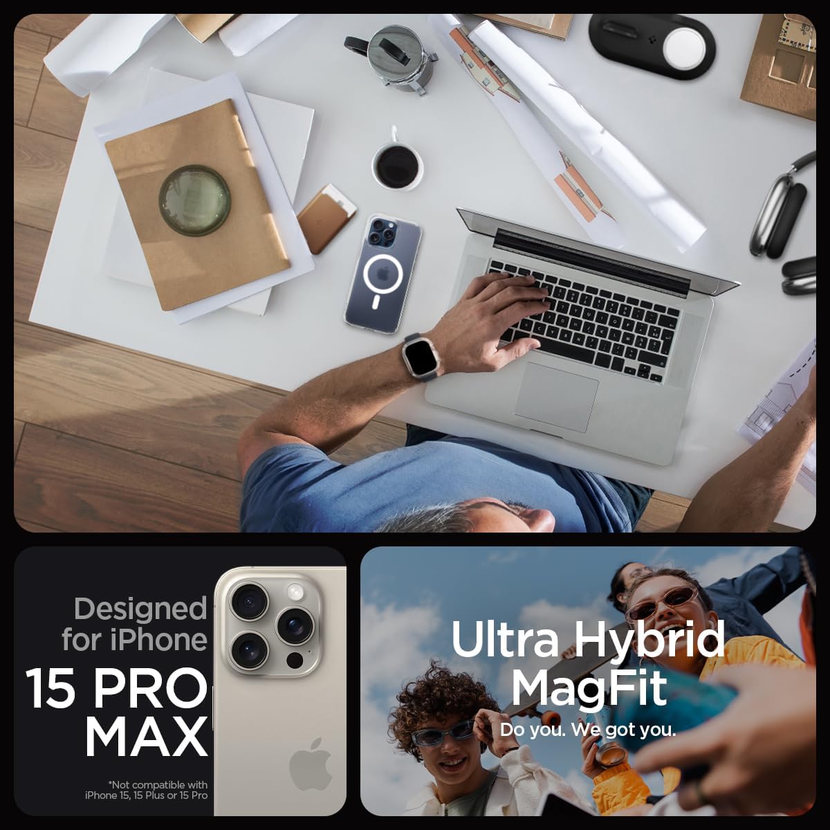 Detalle 2 de Spigen Ultra Hybrid MagFit pour iPhone 15 Pro Max (semi-transparent) – Coque Frost Clair