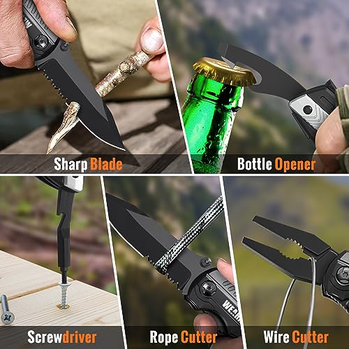 Detalle de WEARXI Cadeau Homme, 13 en 1 Couteau de Survie Pliant Multifonction