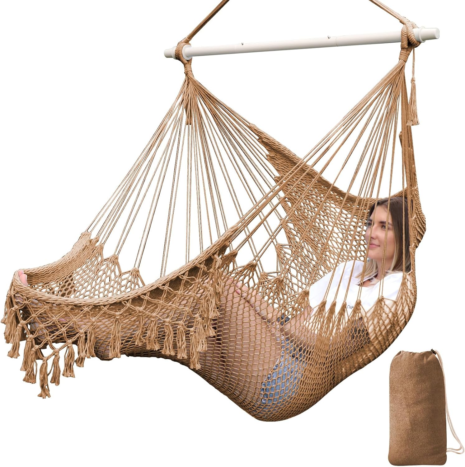 Thumbnail 6 de Chihee Cotton Hammock Chair with Woven Mesh, Collapsible Metal Spreader Bar